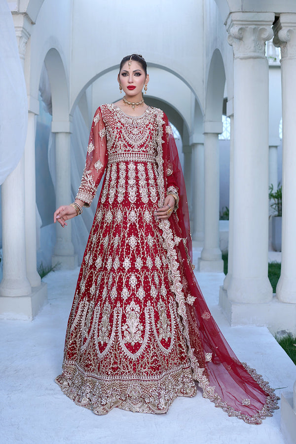 Amazing Pakistani Bridal Style: Hand-Embellished Red Maxi Dress 👗