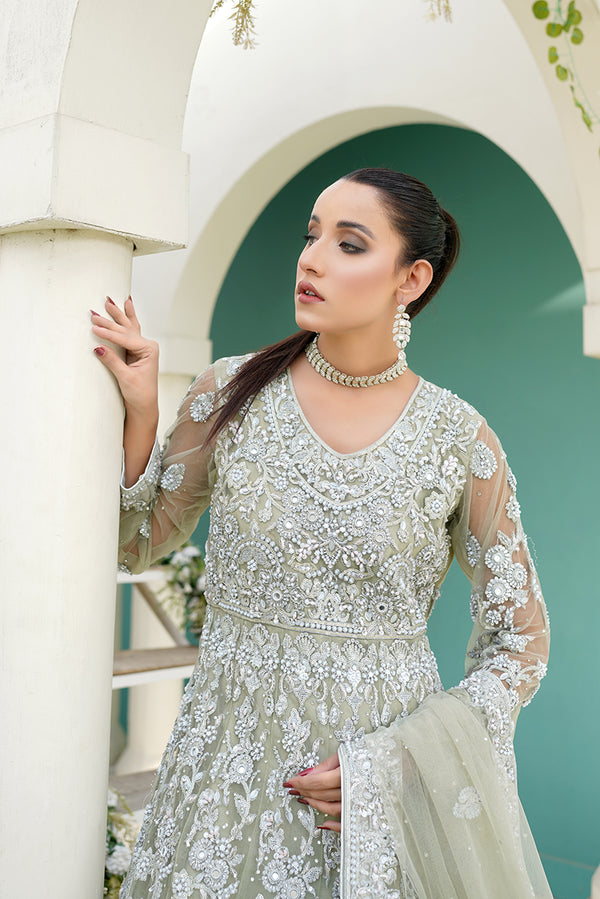 Classy Pakistani Bridal Wear: Hand-Embellished Pista Maxi Dress 🌟