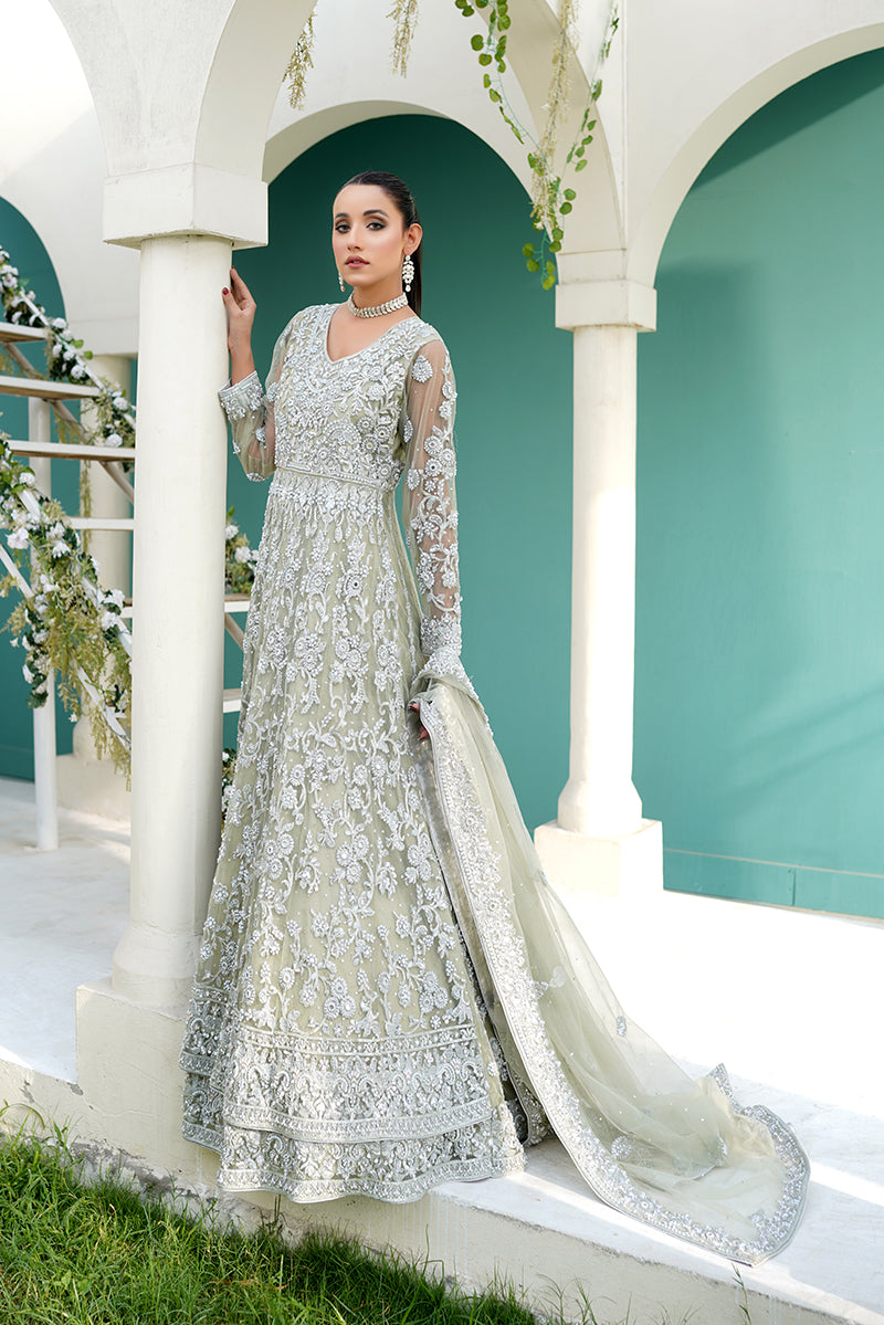 Classy Pakistani Bridal Wear: Hand-Embellished Pista Maxi Dress 🌟