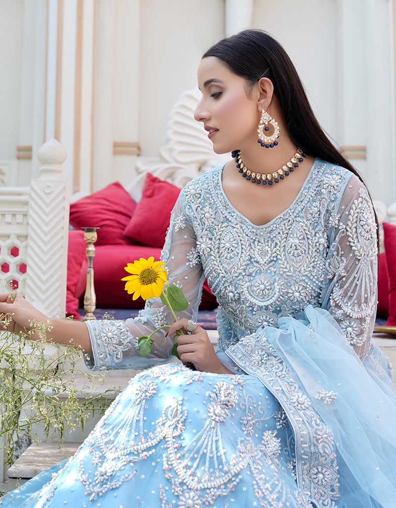 Classifying Classy: Adorable Heavy Embroidered Ice-Blue Maxi Dress - Pakistani Maxi Dress 💙