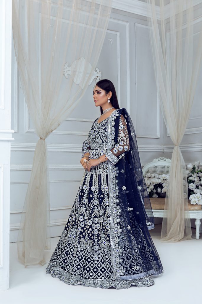 Pretty Bridal Maxi Dress in Pakistan - Adorable Heavy Embroidered Blue Elegance 👗